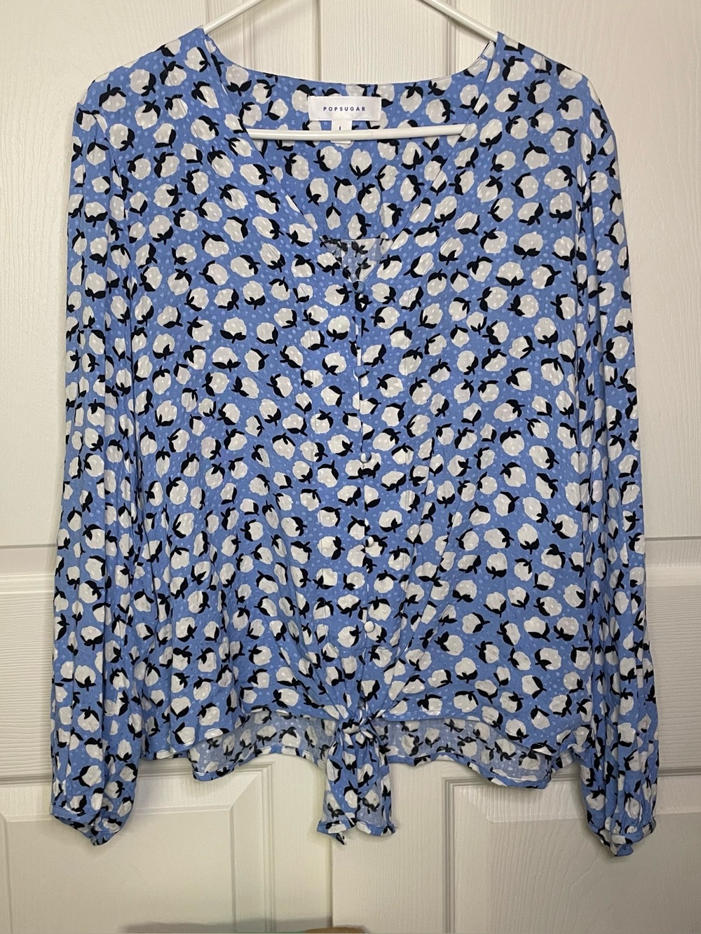 Popsugar Inverted Colors Strawberry Blouse with Tie Front size L